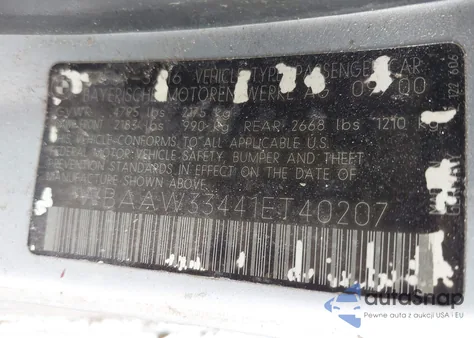 2001 BMW 325I z USA, uszkodzony, nr VIN WBAAW33441ET40207